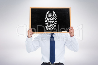 Composite image of businessman showing board