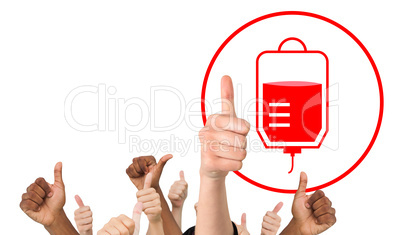 Composite image of hands showing thumbs up