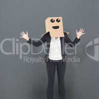 Composite image of businesswoman with box over head