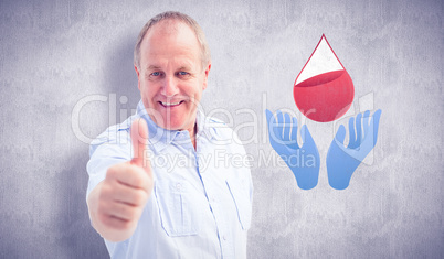 Composite image of mature student showing thumbs up