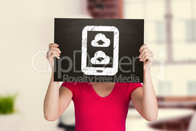 Composite image of casual woman showing board