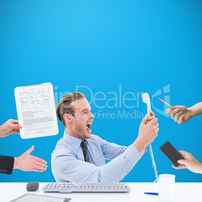 Composite image of businessman in suit offering his hand Composite image of businessman in suit offering his hand