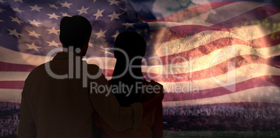 Composite image of attractive young couple standing and looking