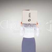 Composite image of businesswoman with box over head