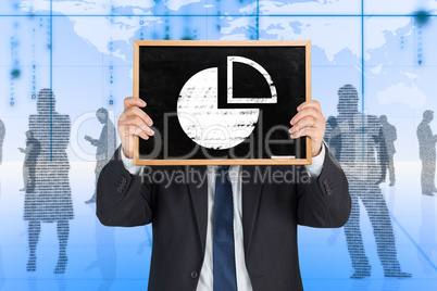 Composite image of businessman showing board