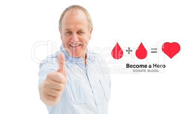 Composite image of mature student showing thumbs up