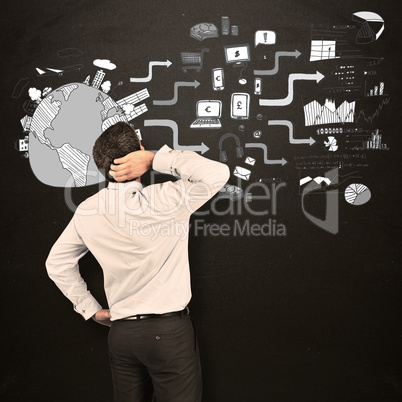 Composite image of thinking businessman scratching head