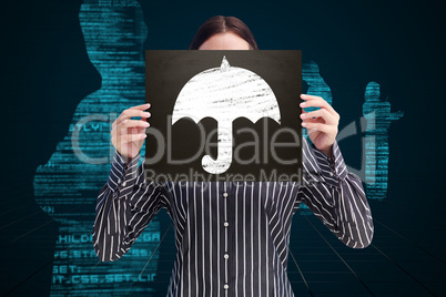 Composite image of businesswoman showing board