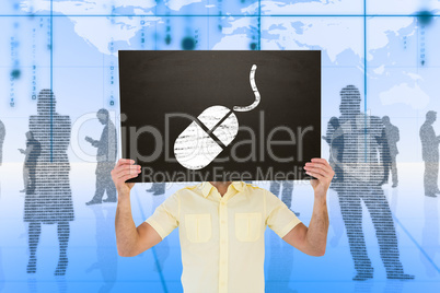 Composite image of casual man showing board