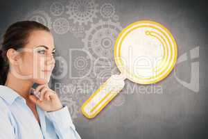 Composite image of side view of thinking businesswoman