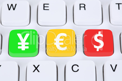 Yes mit Geld Währung Yen Dollar Euro Symbol auf Computer Tastat