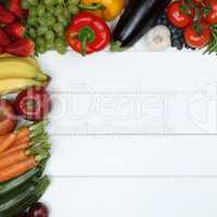 Gemüse und Frucht Obst Früchte wie Apfel, Orange, Tomaten mit