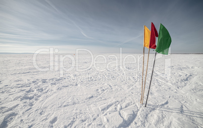 Flags on the background of winter sky