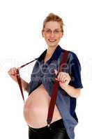 Pregnant women with suspender.