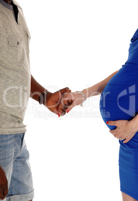 Half pregnant woman with man.