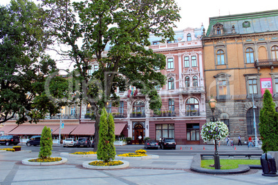 street in Lviv with cozy caffe