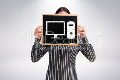 Composite image of businesswoman showing board