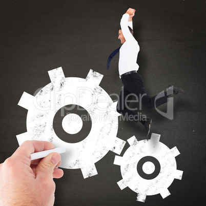 Composite image of jumping businessman