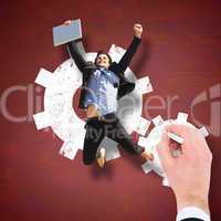 Composite image of cheering businessman