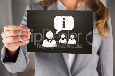 Composite image of businesswoman showing card