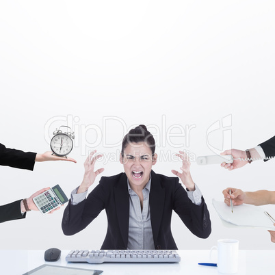 Composite image of hand holding alarm clock