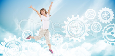 Composite image of happy girl jumping