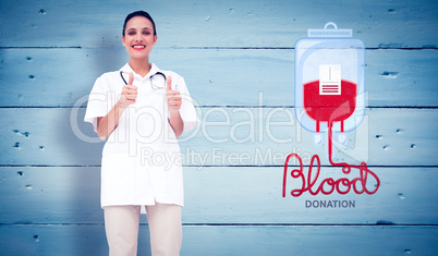 Composite image of pretty nurse giving thumbs up