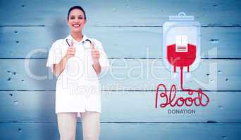 Composite image of pretty nurse giving thumbs up