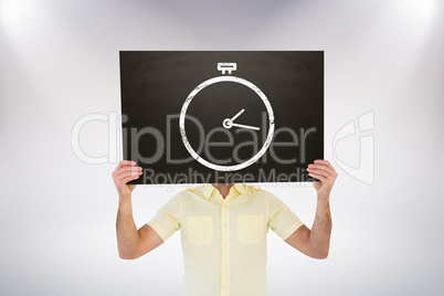 Composite image of casual man showing board