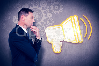 Composite image of businessman thinking