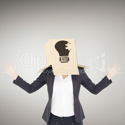 Composite image of anonymous businesswoman with her hands up