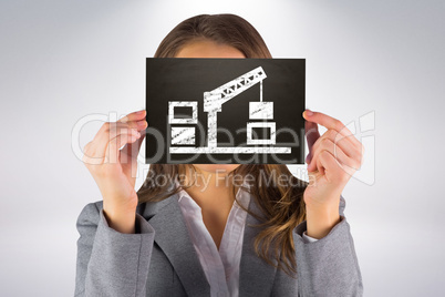 Composite image of businesswoman showing card