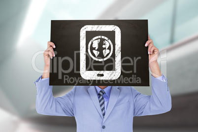 Composite image of businessman showing board