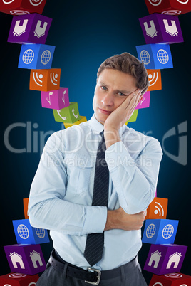 Composite image of upset thinking businessman