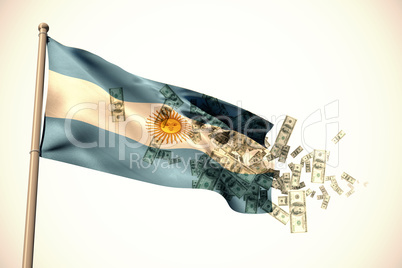 Composite image of falling dollars