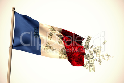 Composite image of falling dollars