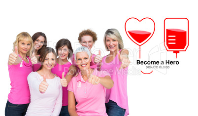 Composite image of positive women posing and wearing pink for br