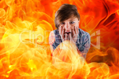 Composite image of worried pretty brunette