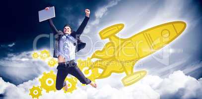 Composite image of cheering businessman
