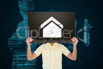 Composite image of casual man showing board