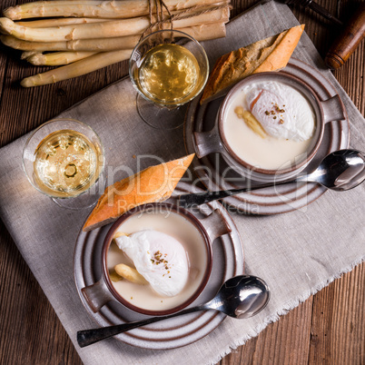 Asparagus Soup with poached egg