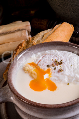 Asparagus Soup with poached egg