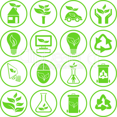 Set of sixteen ecology icons