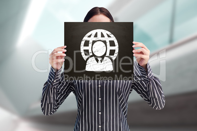 Composite image of businesswoman showing board