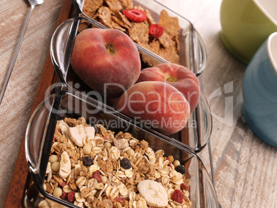 Muesli on a wooden table