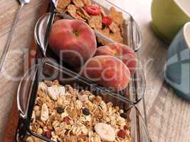 Muesli on a wooden table