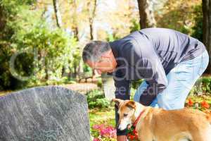 Man and dog in the cemetery