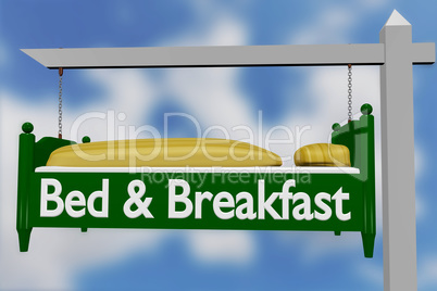 Gallows with suspended bed as advertising sign, Bed & Breakfast