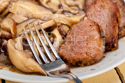 venison deer game filet and wild mushrooms