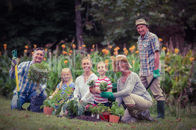 Happy family gardening